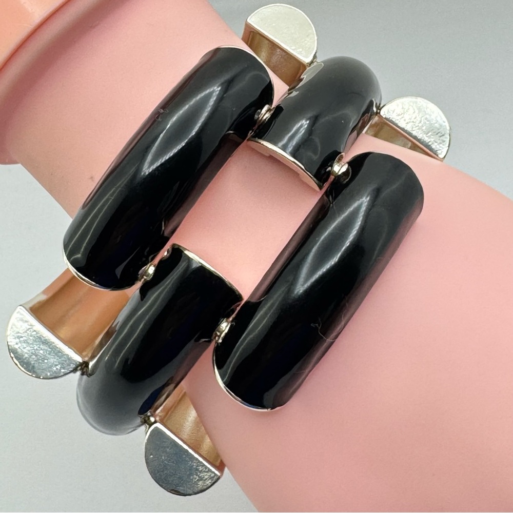 White House Black Market Black Enamel Bracelet Magnetic Clasp Bold Chunky